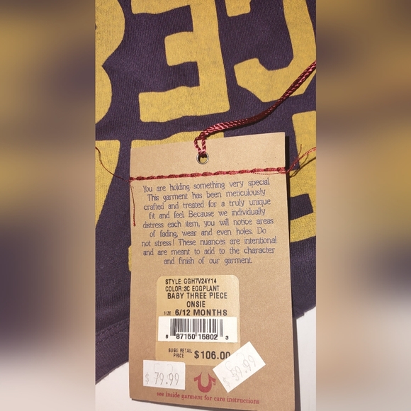 True Religion 6-12 Mo Baby One Piece New With Tag Excellent Condition Great Gift - Picture 5 of 8